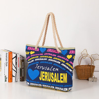 Bolsa de Playa Grande de Lona con Asas de Cuerda para Vacaciones de Verano, Bolsa de Compras de Lona Impermeable de Moda para Mujer, Estilo Panamá