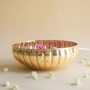 Handcrafted Gold Brass Decorative Floral Bowl with Ribbed Design for <b>Floating</b> <b>Candles</b> Flowers and Festive Home Decor - Product Image 2