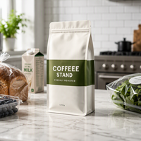 Sachet de café à huit soudures latérales, pochette mate autoportante, imprimé sur mesure, qualité alimentaire, refermable avec fermeture éclair, pour emballage de grains de café