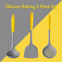 Kit d'ustensiles de cuisine en silicone de qualité alimentaire, multifonctionnel, 3 pièces : écumoire, spatule et accessoires de cuisson, style nordique