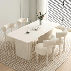 Set Tavolo da Pranzo di Lusso Moderno Rettangolare da 4, 6 e 8 Posti con Piano in Ardesia e Legno Massello Bianco per Arredamento Sala da Pranzo - Product Image 4