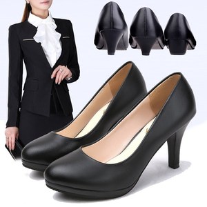 Professional Work Formal Dress Etiquette Interview Women's Small Leather Shoes Single Mid-heel Autumn Black Dress Shoes - Product Image 1