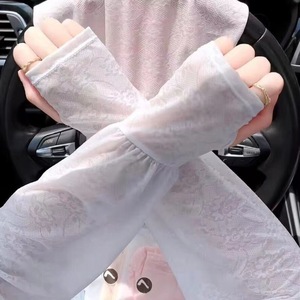 Mangas de encaje con protección solar, talla única, transpirables, de seda helada para mujer, para verano, en colores blanco, rosa, blanco roto, verde y gris. - Product Image 4