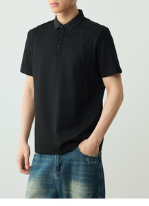 <span class=keywords><strong>เสื้อโปโล</strong></span>ผู้ชายทรงปกติ ผ้าคอตตอนปิเก้ 220GSM สีดำล้วน แต่งแถบเย็บแนวเฉียง รับทำโลโก้ OEM - Product Image 5