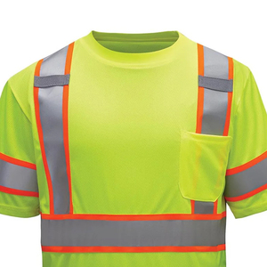 Chemise de sécurité réfléchissante de classe 2 à manches courtes jaune fluorescent pour homme, vêtements de travail 100% polyester - Product Image 6