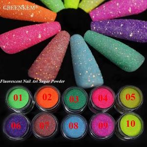 GREENKEM Poudre de <span class=keywords><strong>sucre</strong></span> fluorescente pour nail art, pigment pour nail art éblouissant, paillettes colorées, poussière arc-en-ciel, poudre acrylique pour ongles - Product Image 1