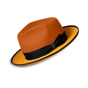Chapeau Fedora en laine orange avec bande noire, taille adulte unisexe 56-58 cm, style décontracté quatre saisons, style formel - Product Image 2