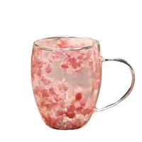 Verre à double paroi isolant en borosilicate de haute qualité, sans BPA, grande capacité, design moderne avec sable mouvant et fleurs séchées intégrés, créatif
