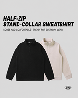 Sweatshirt Polar Fleece 320G Tebal Dua Sisi dengan Ritsleting Setengah, Unisex, Kerah Tegak, Hangat, untuk Pakaian Santai Luar Ruangan Musim Dingin