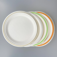 Assiettes rondes jetables en pulpe moulée biodégradable et compostable, motif imprimé, en bagasse de canne à sucre, pour dîner
