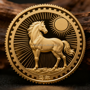 Moeda Comemorativa Redonda Estilo Relevo Banhada a Ouro em Ferro Forjado Personalizada para o Ano do Cavalo Marca MK - Product Image 2