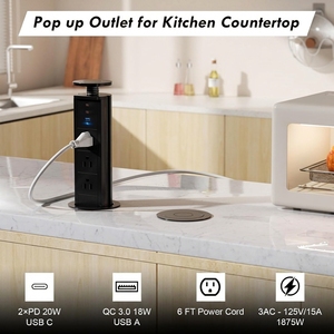 Torre de Enchufes Plegable con 3 <span class=keywords><strong>Tomas</strong></span> de Corriente CA, Puertos USB-C y Enchufe para Encimera de Cocina u Oficina - Product Image 3