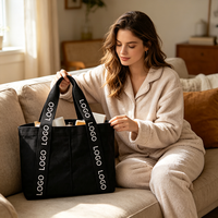 Sac fourre-tout personnalisé imprimé avec sangle large, sac de shopping réutilisable en toile de coton épaisse noire avec logo