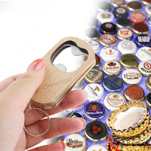 Ouvre-bouteille en hêtre Support de commande d'échantillon Logo personnalisé Ouvre-bouchon de bière en bois de poche avec <span class=keywords><strong>porte</strong></span>-clés - Product Image 1