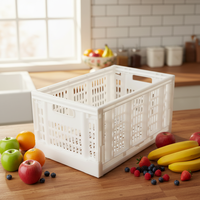 Caisses en plastique pliables pour présentoirs de fruits de marché, stockage portable de légumes et transport en vente au détail