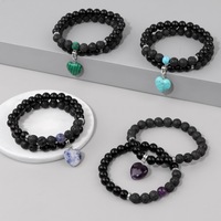 Nouveau Bracelet en cristal naturel élastique Double couche Balance énergie pierre avec pendentifs coeur accessoire pour femmes perle bijoux