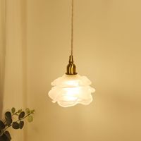 Petite lampe suspendue de chevet de style rose, romantique, de type français, vintage, en cuivre massif, avec abat-jour en verre doré, luminaire de luxe à tête unique pour chambre à coucher