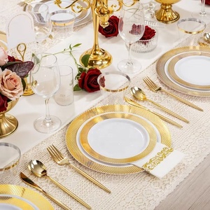 Piatto da Cena in Plastica Dorata a Griglia Monouso, Vassoio per Feste, Piatto Moderno Minimalista Stile Occidentale, Bicchiere da <span class=keywords><strong>Vino</strong></span>, Coltello e Forchetta - Product Image 6