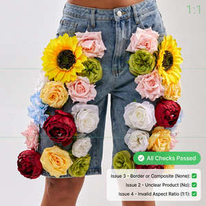 Shorts de sport pour homme avec appliques florales, taille haute, fermeture boutonnée, style décontracté, 100% coton - Product Image 1