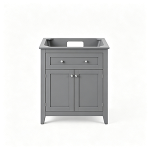 Mueble de Baño Moderno de Madera de Nogal Oscuro, 30 Pulgadas, con Lavabo de Cerámica, Cajones y Puertas Pintadas en Gris, Diseño Rectangular - Product Image 3