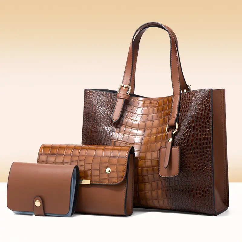 Brand New Woman Crocodile Printed PU Leather Tote Bags Handbag Set Of 4 PCS Lady Fashion Large Capacity Useful Cross body Bag