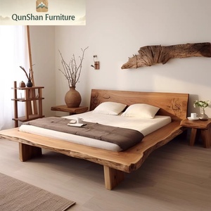 Qunshan Shu Solid <strong>Wood</strong> Live Edge Platform <strong>Bed</strong> | <strong>Rustic</strong> Low Profile <strong>Bed</strong> <strong>Frame</strong> with Minimalist Headboard for Bedroom - Product Image 5