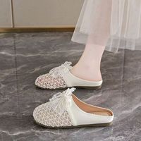 Sandales plates d'été pour femmes, style coréen, à nœud sur l'orteil, design ajouré français, en maille respirante, antidérapantes et légères