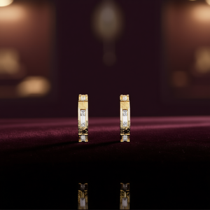 Orecchini a lobo Klunker in oro massiccio 18 carati con diamanti taglio baguette, incastonatura a canale, geometrici, classici, da donna, per tutti i giorni - Product Image 2