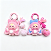Porte-clés et breloques de sac en résine PVC floquée, motif lapin 3D anime coloré, mignon et luxueux, pour filles et femmes, vente en gros