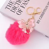 Porte-clés pompon papillon, breloque boule moelleuse, pendentif de sac, mignon Kawaii, vente en gros, personnalisé OEM ODM