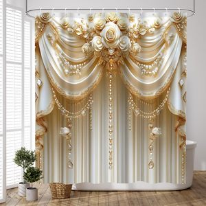 Juego de Cortinas de <span class=keywords><strong>Ducha</strong></span> Modernas de Poliéster Impermeable de Lujo, 72x72 Pulgadas, Diseño Floral Elegante, Incluye Alfombra de Baño en Forma de U y Tapete para Inodoro - Product Image 5