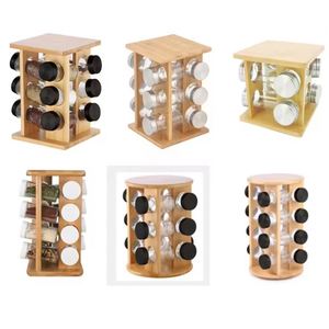 Bamboo Rotating Spice Stand Organizer for <b>Kitchen</b> Storage & Organization - Product Image 3