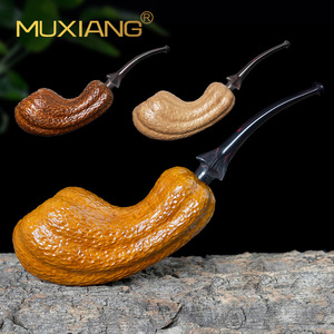 Muxiang Wooden Tobacco Pipe Bent Type Hand Carved Solid Wood Smoking Pipe For Men Traditional Style - Product Image 1