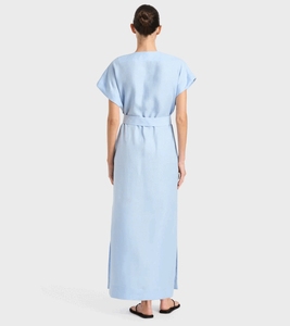 Nuovo <span class=keywords><strong>Abito</strong></span> Lungo da Donna Trendy all'Ingrosso in Tessuto Naturale Intrecciato Eco-Friendly con Scollo a V Profondo in Viscosa e <span class=keywords><strong>Lino</strong></span> <span class=keywords><strong>Blu</strong></span> - Product Image 2