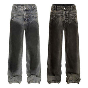 <span class=keywords><strong>Jeans</strong></span> da Uomo <span class=keywords><strong>Grigio</strong></span> Chiaro e <span class=keywords><strong>Grigio</strong></span> <span class=keywords><strong>Scuro</strong></span> a Vita Doppia, Gamba Dritta e Larga, Effetto Vintage Lavato, Pantaloni Casual con Orlo Sovrapposto - Product Image 3