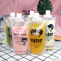 Ventes en gros de sachets de jus de fruits en plastique jetables de haute qualité, transparents, avec paille et fermeture à glissière