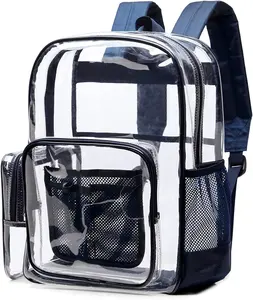 Custom USA Stadium Approved PVC Transparent Bookbag See-Through Clear Backpack School Bags for Students