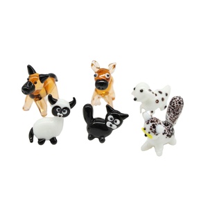 개와 고양이 수제 미니 소형 유리 인형 귀여운 동물 예술 홈 장식 - Product Image 1