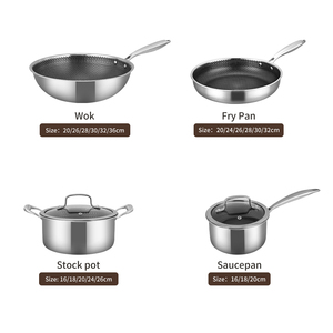 11 Parça Mutfak İndüksiyon Yapışmaz Tencere ve Tava Seti Wok Seti Üç Katmanlı 304/316 Paslanmaz Çelik Petek Desenli Tencere Seti Kapaklı - Product Image 6