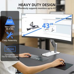 MD71M 17 "-43" 13kg Resorte de Gas de alta resistencia Brazo de monitor único Montaje de escritorio Soporte de pantalla curvo plateado Soporte de ordenador Montaje VESA - Product Image 3