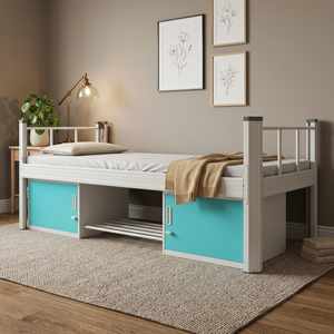 Cama Individual Moderna de Acero para Dormitorio Escolar con Armarios y Zapatero, Cama de Hostal para Estudiantes y Personal - Product Image 3