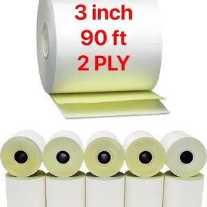 Kağıt üreticisi tek 2 kat 3Ply karbonsuz kağıt rulolar 76x70 3 "x 90 'özel boyut NCR Rolls