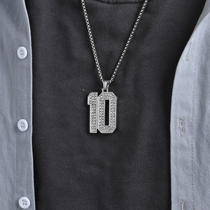 สร้อยคอจี้หมายเลข 7 สแตนเลสสตีลประดับคริสตัลขนาดเล็ก ของขวัญเครื่องประดับ - Product Image 3