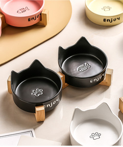 Cuenco de cerámica <span class=keywords><strong>para</strong></span> mascotas, respetuoso con el medio ambiente, soporte de madera, plato de agua <span class=keywords><strong>para</strong></span> <span class=keywords><strong>comida</strong></span> de perros y <span class=keywords><strong>gatos</strong></span>, antideslizante de acero inoxidable sólido - Product Image 3