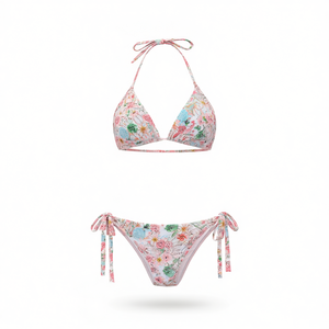 Set Bikini HDJ con Stampa Floreale, Top Halter e Slip con Laccetti Laterali, Taglie 44 46 48, Costume da Bagno Donna - Product Image 1