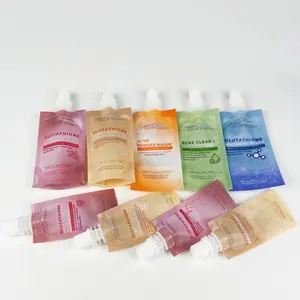 Bolsitas reutilizables de plástico con logotipo personalizado, bolsas con boquilla de succión para líquido, bolsas de pie para loción cosmética