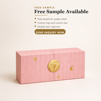 OEM Kundenspezifische Logo-Pink-Doppeltürbox mit Goldfolien-Emblem und gemustertem Karton für kostenlose Muster und Großhandelsbestellungen
