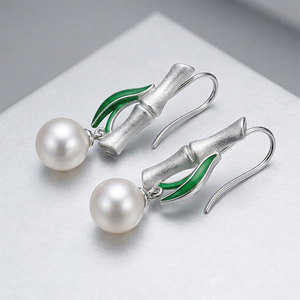 [Expo de Joyería Internacional de Hong Kong] Pendientes Colgantes de Estilo Oriental Vintage, Hechos a Mano, Inspirados en Bambú, con Hojas Esmaltadas - Product Image 2