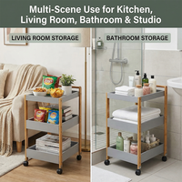 Étagère de rangement moderne à 3 niveaux, chariot de rangement en bambou écologique, étagère de rangement multifonctionnelle sur roulettes, étagères de rangement pour la cuisine