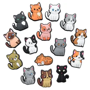 Lovely Cats Series Shoe Charm Cartoon Detachable Soft PVC Shoe Buckle Shoe accessories Animals Cat Clog Charms For Kids